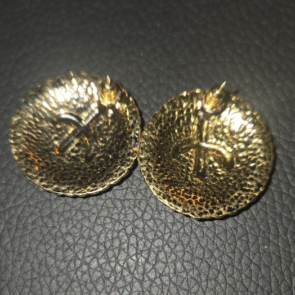 Purple and Gold Fleur-de-Lis Earrings Plus Gold Stone Danglers - Picture 3 of 3